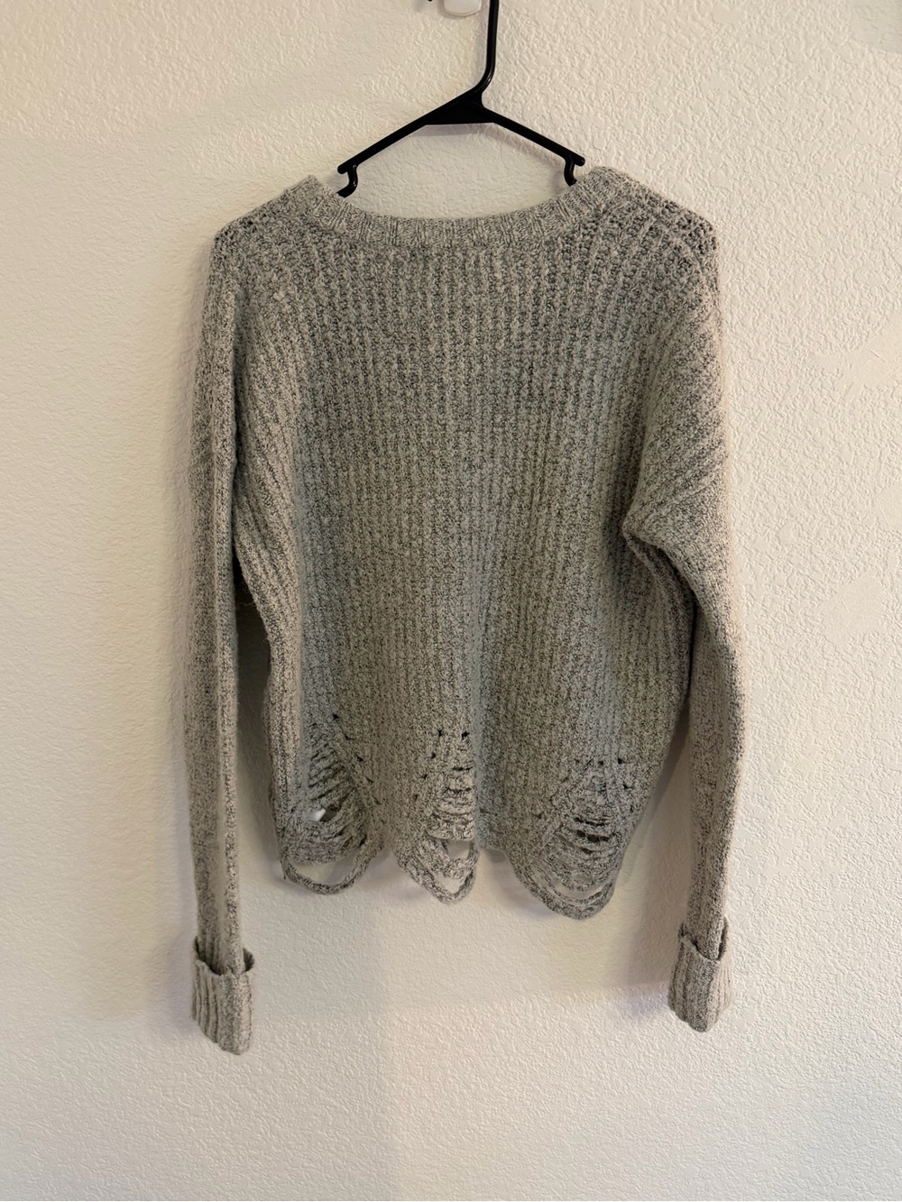 Kaisely Light Gray Distressed Crew Neck Sweater